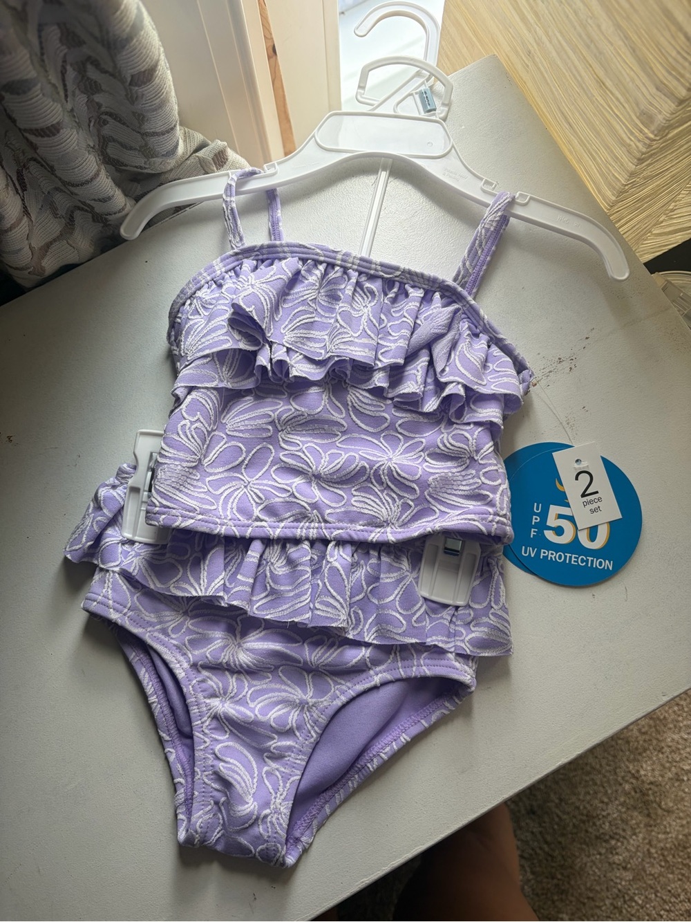 Carter's Lavender Ruffle One-Piece Swimsuit with Floral Texture